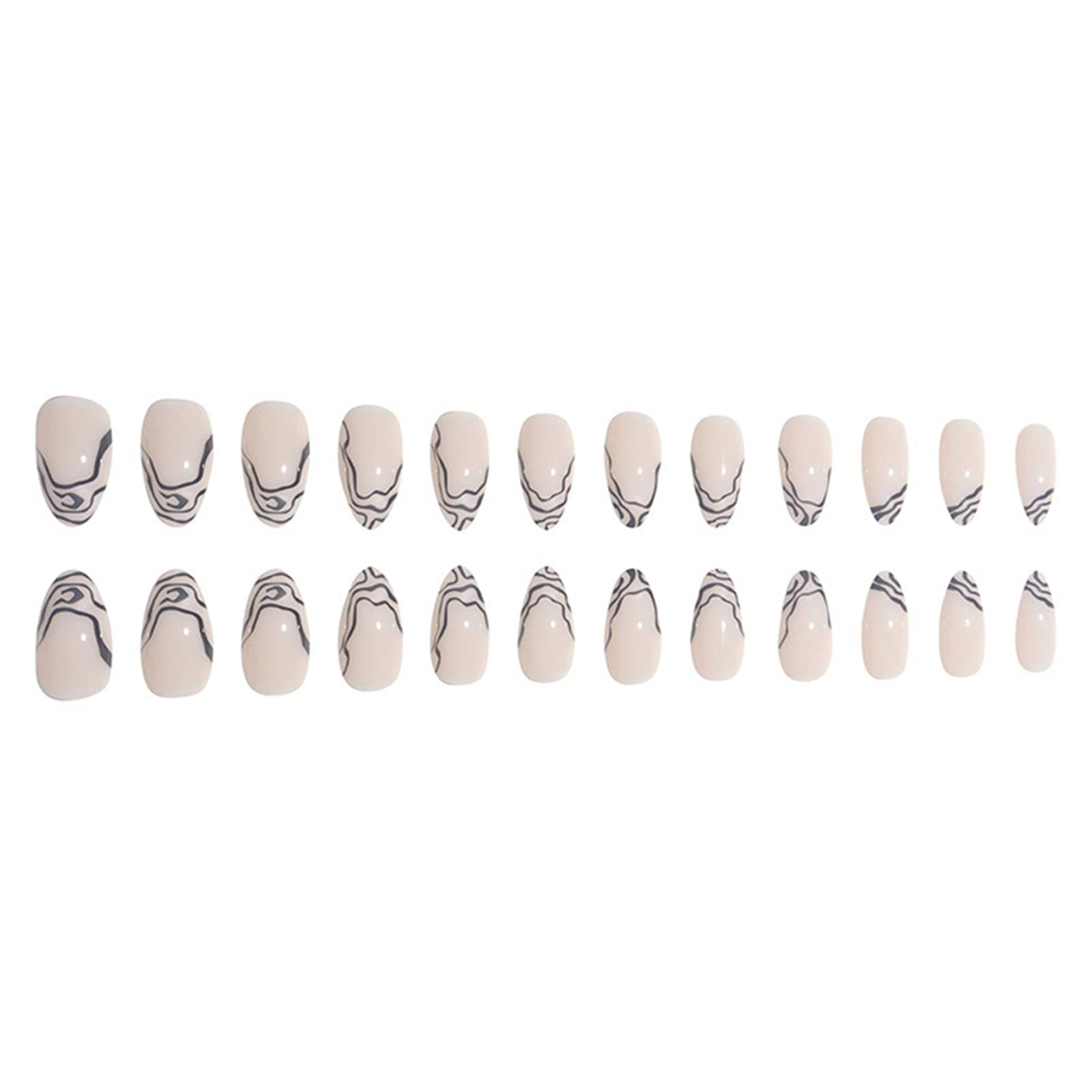 Unghie Finte Corte Copertura Completa con Colla Linee Nere Rimovibili Premere sulle Unghie 24 Pezzi Suggerimenti per Nail Art per Unghie per Saloni di Bellezza e Donne Nail Art Fai-da-Te