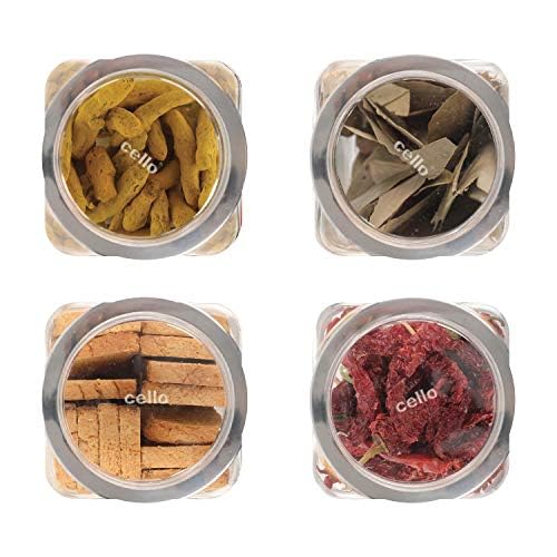 Image of CELLO Qube Fresh Glass Storage Jar for Kitchen Set of 4 Pcs (1000ml x 2, 2250 x 2) Clear | Fridge Safe Leadfree Toughened Glass Kitchen Storage Containers Set For Beans, Whole Grains Spices Dry Fruits