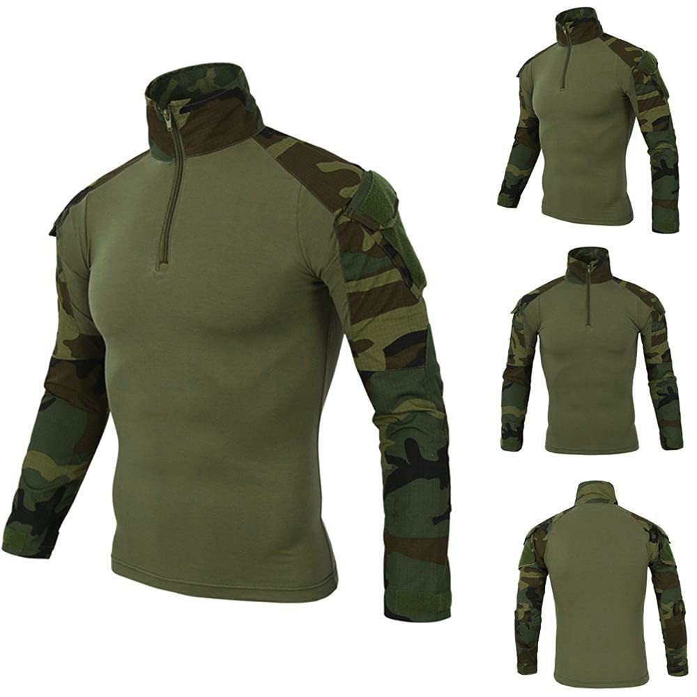 Maglietta militare da uomo, maglietta tattica, slim fit, a maniche lunghe, mimetica, per paintball, softair, militare, uniforme