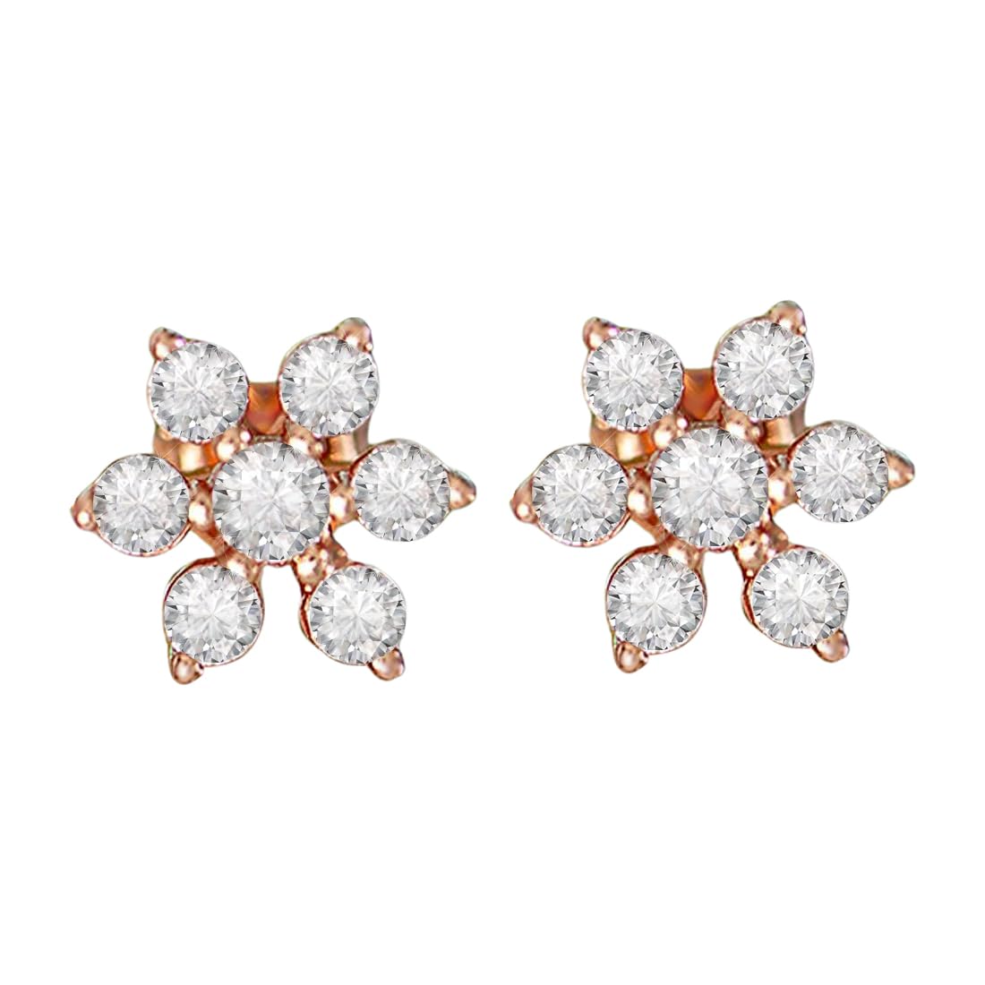 925 Sterling Silver Cubic Zirconia CZ Designer Floral Star Rose Gold Plated Stud Earrings | With Certificate of Authenticity & 925 Hallmark | Gift for Women & Girls