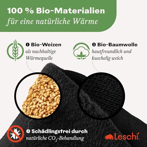 LESCHI Körnerkissen für Mikrowelle (52x20cm), aus 100% Bio Baumwolle und Bio Weizen, Hund Schwarz, Wärmekissen, Nackenwärmer ideal als Wärmespender und bei Verspannungen an Nacken Schulter Hals Rücken