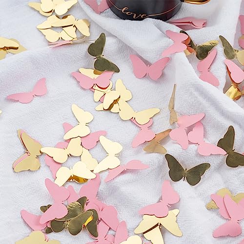 Image of 300PC Pink Gold Butterfly Confetti Butterfly Baby Shower Decorations Spring Wedding Bridal Shower Birthday Table Decor (Pack of 3)