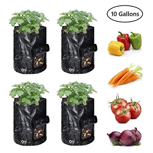 CYFIE 4er ca. 40L Pflanzenwachstumstaschen, 10 Gallons Pflanzbeutel aus Vliesstoff, Kartoffel Pflanzbeutel mit Griffe für Kartoffeln Süßkartoffeln Erdnüsse, Schwarz
