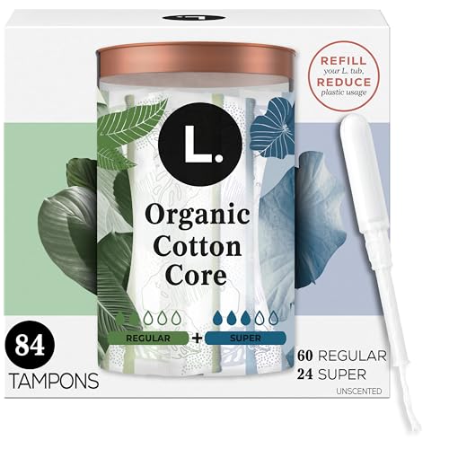 L. Cotton Tampons Regular/Super Absorbency Multipack, Contains an Organic Cotton Core, Made Without Synthetic Pesticides, or Fragrances, 84 Count (2 Packs of 42)