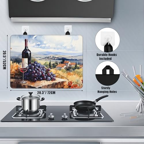 Image of Electric Stove Top Cover,Grape Wine Bottle Stove Cover for Glass Top Electric Stove,Rustic Country Heat Resistant Flat Top Stove Mat Countertop Protector, 28 x 20 Inch