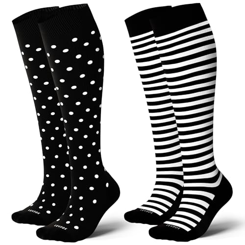 Image of LEVSOX Cotton Compression Socks for Women&Men 20-30mmHg Knee High Cute Support Sock for Nurses Pregnancy Travel