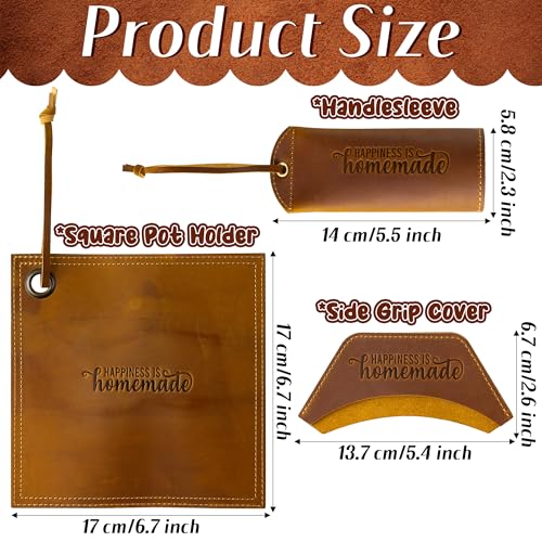 Grobro7 GB-HANDLE COVERS-HOMEMADE 3P 3Pcs Cast Iron Skillet Hot Handles Covers Set Happiness Is Homemade Panhandle Sleeve Side Grip Cover, Leather Handmade Pot Holder Heat Resistant Reusable Assist thumb #1