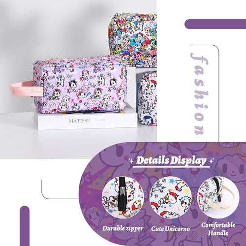 Tokidoki Unicorno Travel Makeup Bag for Women,Cute Large Capacity Cosmetic Pouch Cartoon Portable Makeup Toiletry Bag for Traveling Work Office (Purple)3