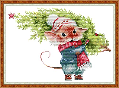 CROSSDECOR Stamped Cross Stitch Kits,Full Range of Cross-Stitch Needlepoint Kits for Beginners,Embroidery Kit Arts and Crafts for Home Wall Decor Gifts-Carry Christmas Tree Home 33×25cm