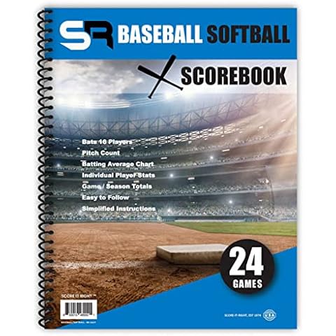 Score It Right Little Blue Baseball/Softball Scorebook – Premium Score Keeping Book – 16 Player - 24 Game Scorebook with Pitch Count, Individual Player Stats, Batting Average Chart - 9.25" x 12" Cover