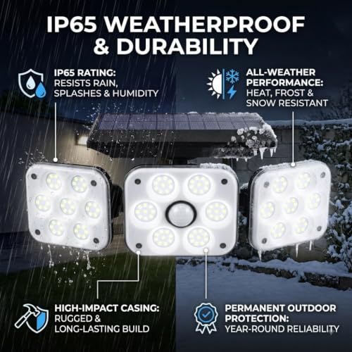 Image of WIDEWINGS 138 LED Solar Lights Outdoor, Motion Sensor Solar Light with 3 Adjustable Heads, 270 Wide Angle, IP65 Waterproof, Solar Wall Light for Garden, Yard, Garage & Porch