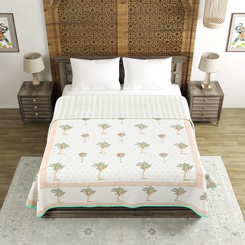 Image of BLOCKS OF INDIA 100% Cotton Dohar King Size Reversible Hand Block Printed Malmal Summer Dohar /Blanket (Color 5)
