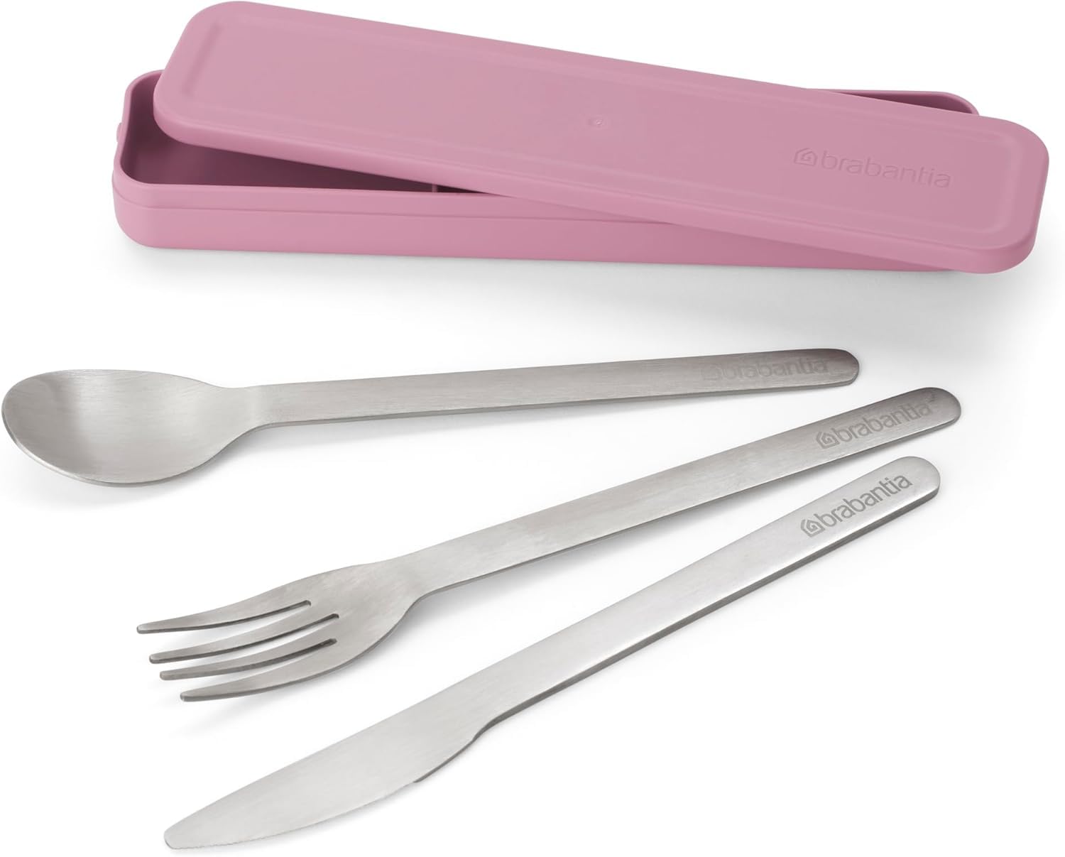 Brabantia - Make & Take Cutlery Set with Case - Pack of 3: Cutlery Knife, Spoon, & Fork - Hygienic Compact Design - Stainless Steel - Dishwasher Safe - Travel Cutlery Set for 1 Person - Lilac Pink