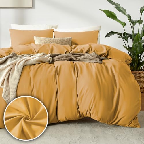 puredown Bettbezüge 140x200cm + 1er Kissenbazug 40x80cm - Mikrofaser Atmungsaktive Superweich, Oeko-Tex Bettwäsche-Sets, 2 teilig, Würziger Senf