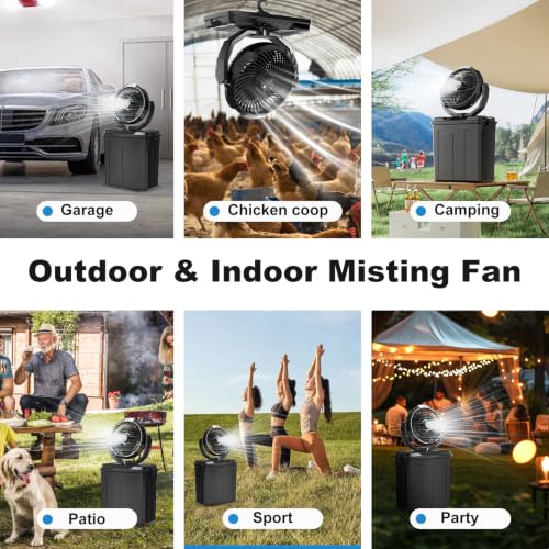 Image of Portable Misting Fan with 9L Water Tank, 3 Speeds, 3 Spray Mister Modes, 20000mAh Long-lasting Camping Fan, 80 Oscillation Outdoor Cooling Fans Ideal for Camping,Garage,Patio Use