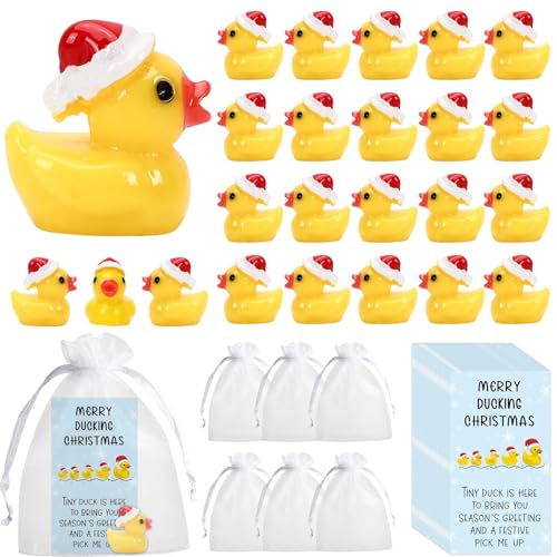 DTOFOOT 20 Pcs Christmas Coworker Gift, Christmas Resin Duck with Party Cards Organza Bags Mini...
