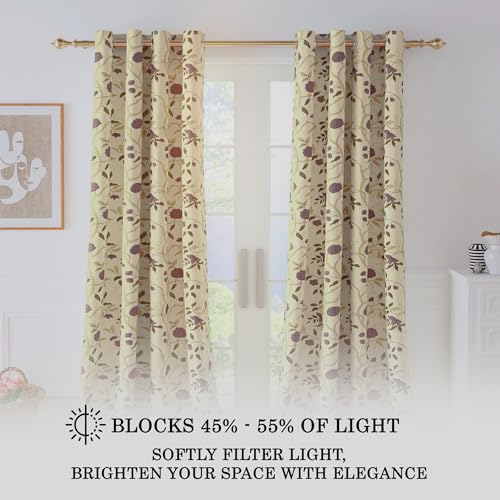 Image of Story@Home Cotton Curtain | Window Curtains 5 Feet Long Set of 2 | Floral Printed | Bohemian Curtain | Room Darkening Curtains for Living Room | (116 X 152 Cm, Beige & Brown)