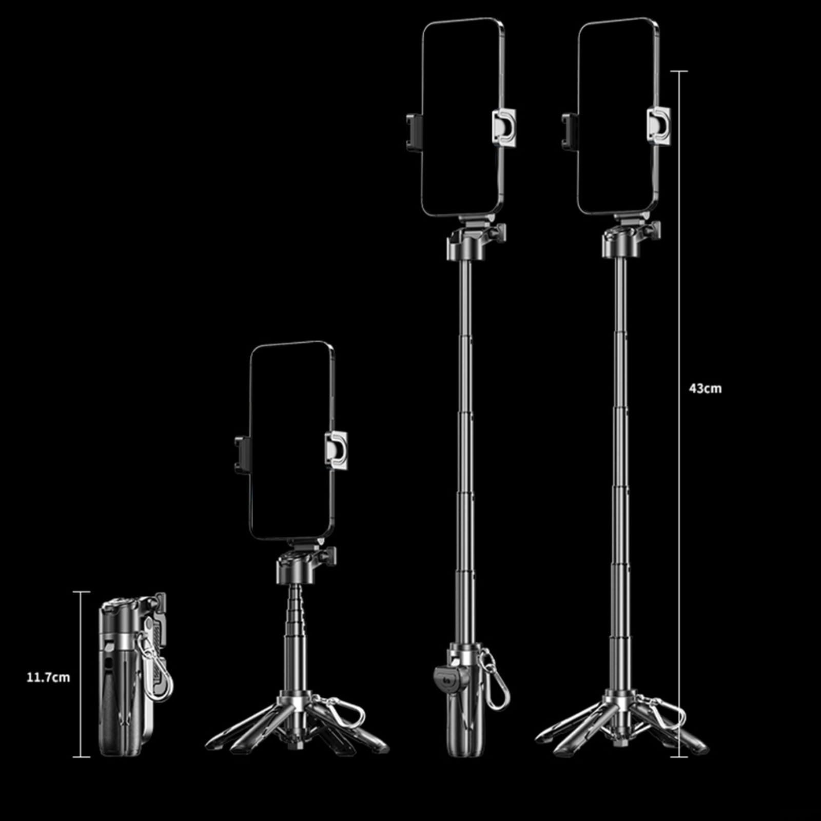 Pocket 360° Adjustable Mini Tripod & Selfie-Stick, 3-in-1 Mini Phone Grip with Remote Capture Photos, Extendable Grip Phone Tripod Detachable(Black)
