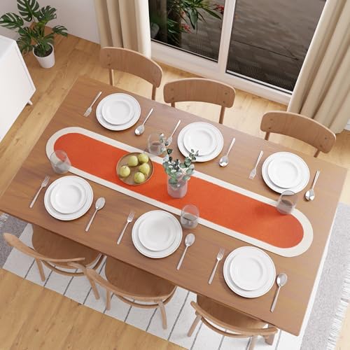 Image of Encasa XO Table Runner for 4 Seater | Handmade Ribbed Style Cotton | 30x137 cm | Coral & Off White | for Dining & Center Table