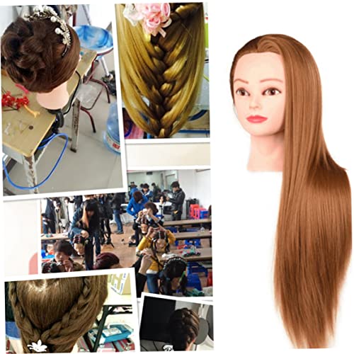 Cabeza de peinado con simulación de cabello amarillo parduzco de 24 pulgadas 2