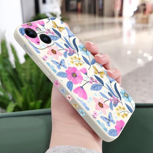 Coque silicone iPhone 14 Plus LEECG fine et blanche à motif floral