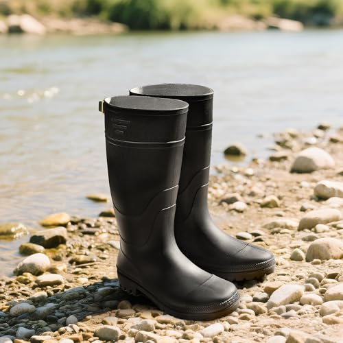 Ubon Men's Medium-High Waterproof Neoprene Rain Boots - Slip-Resistant For Farm, Garden, Fishing