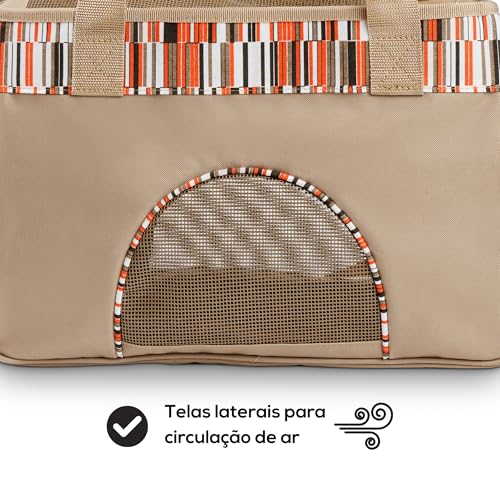 Bolsa Pet de Passeio para Cães e Gatos, Petgram, Londres Bege - Com Fundo Removível e Prendedor para