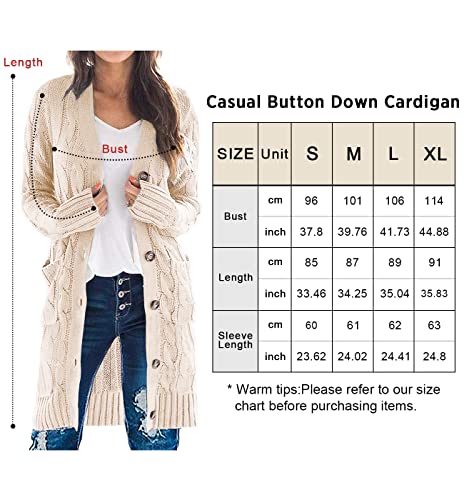 Prettygarden Womens Long Sleeve Cable Knit Button Down Midi Cardigan Sweater Open Front Chunky Knitwear Coat With Pockets (Off White, Medium) #TOP5