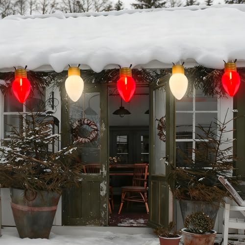 SUNSGNE Red and White Christmas Lights Outdoor, 16FT Jumbo Hanging