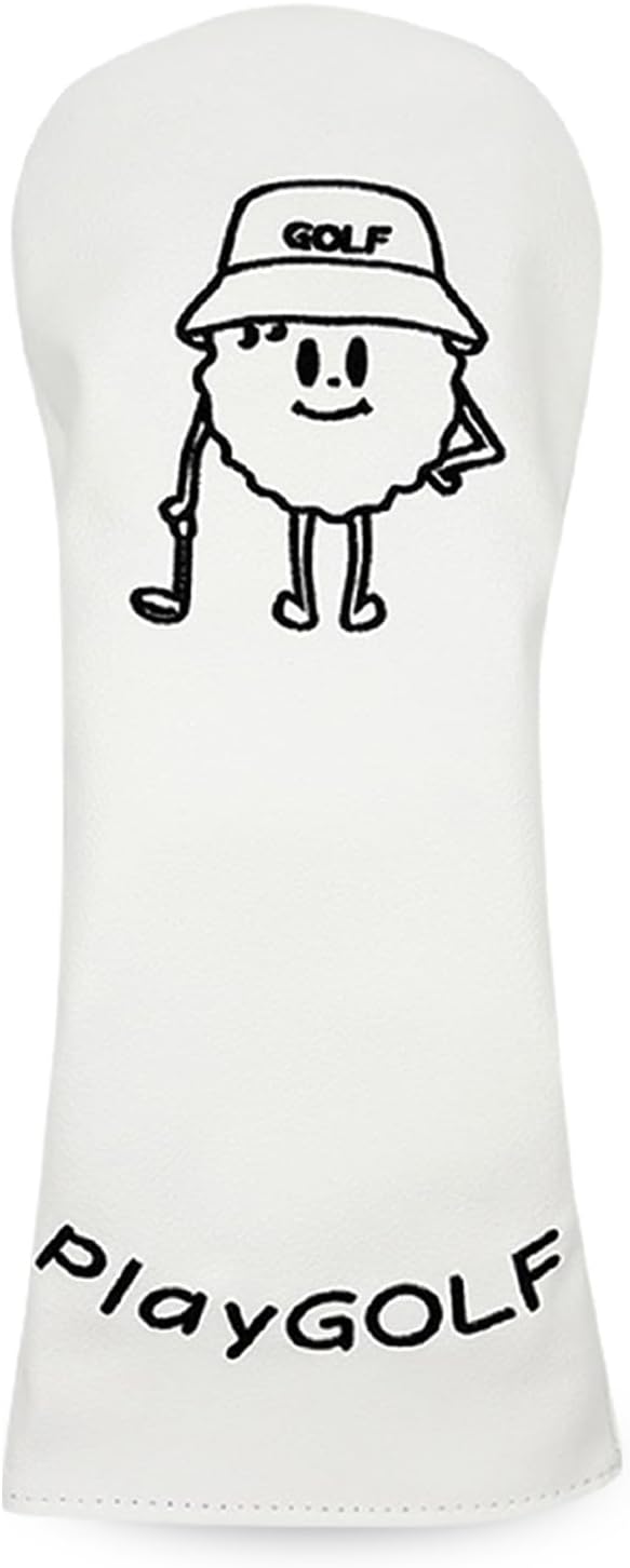 , Golf Club Head Cover Set (Fits One Wood/Fairway Wood/Mix), Cute Golf Mini Embroidery PU Leather Headcover, White Elastic Fit Golf Club Cover for Men Women Golf Accessories (Driver)