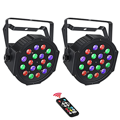 Stage Lights Battery Powered, LaluceNatz 18 RGB LED Par Lights, Sound Activated DJ Lights, Uplighting Lights with Remote 512 DMX Control for Wedding, Church, Party, Show, Stage Lighting (2 Pack)