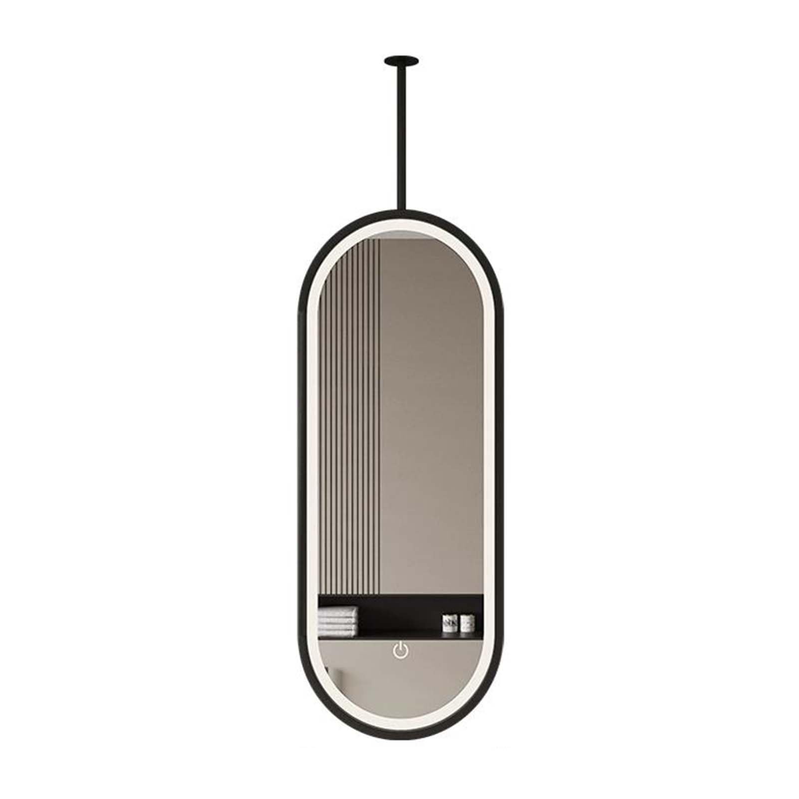 GLJTUO Hanging Metal Frame LED Lighting, Ceiling Round Mirror Touch Button, Bedroom Corridor Living Room Rod,Black-60x120cm