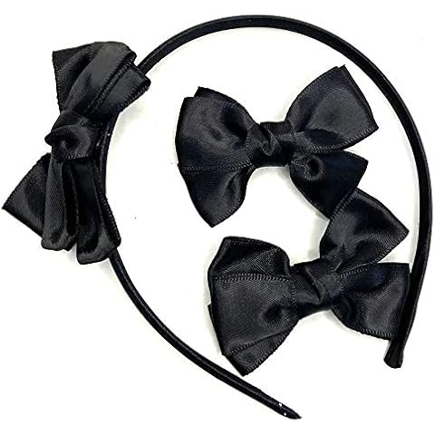 Girls Bow Headband and Bow Clip Hair Set School Headband Aliceband Hair Clips Set School Hair Accessories (Black) Cover