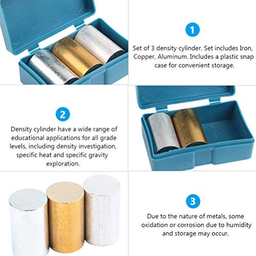 VILLCASE Conjunto de Cilindro de Metal de 3 PeÃ§as Ferro de Cobre para ExperimentaÃ§Ã£o de Densidade