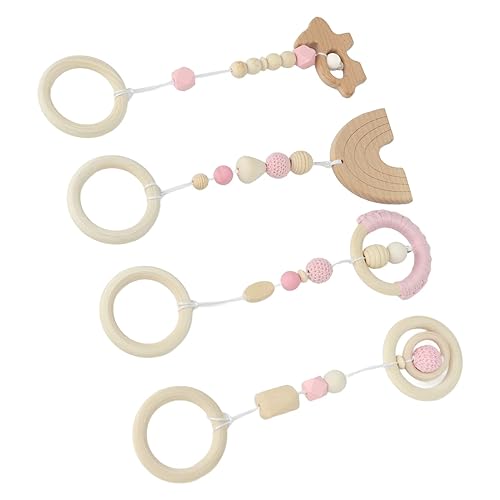 Juguetes colgantes de madera, haya, 4 piezas de cochecito, juguetes colgantes para bebé, gimnasio, juguetes colgantes de madera para niños pequeños
