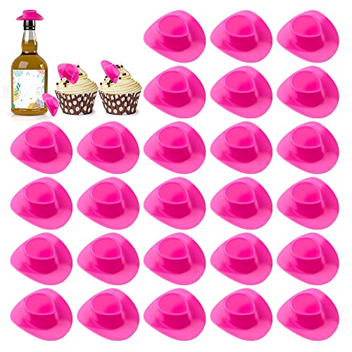 30PCS Plastic Mini Western Cowboy Cowgirl Pink Hat Cute Miniature Hat for Party Accessories Toy Doll Dress Up Play House Games