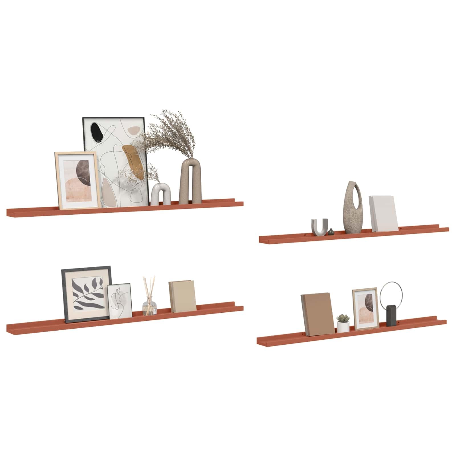 Set di 4 mensole da parete, 115 x 9 x 3 cm, in legno, moderne mensole da parete per quadri e decorazioni, scaffali sospesi sottili per soggiorno, camera da letto e ufficio