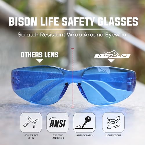 Image of BISON LIFE Clear Safety Glasses - ANSI Z87.1 Certified Scratch & Impact Resistant Eye Protection Goggles for Men & Women
