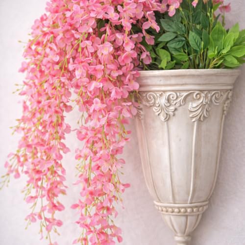 Image of CraftVatika Pink Cascading Wisteria Artificial Flower Bunch with Flexible Stems | Realistic Hanging Floral Bouquet | Decorative Flower for Wall Vase, Living Room | Wedding Anniversary Party Gift