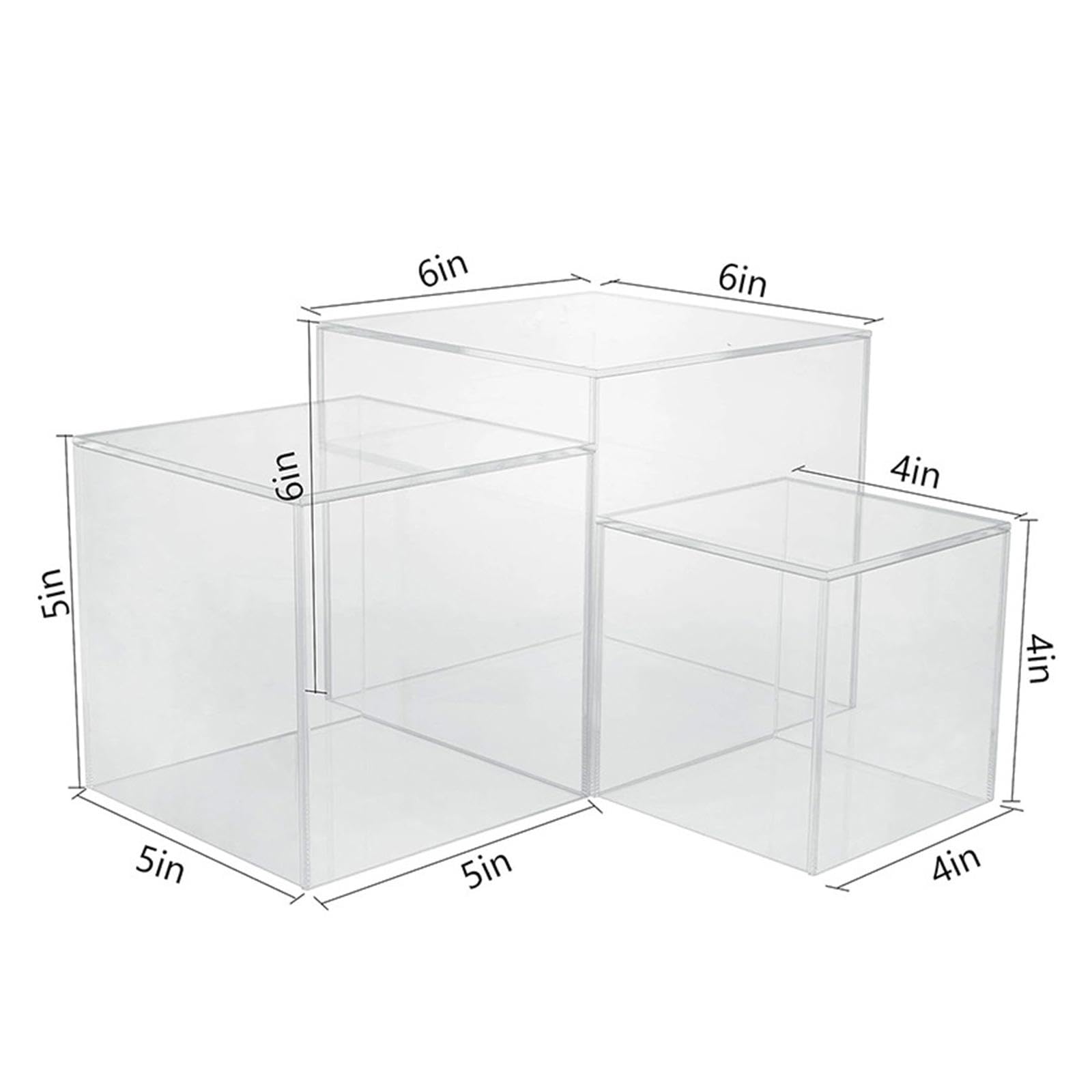 Lot de 3 présentoirs cubiques en acrylique transparent et poli pour buffet et bijoux