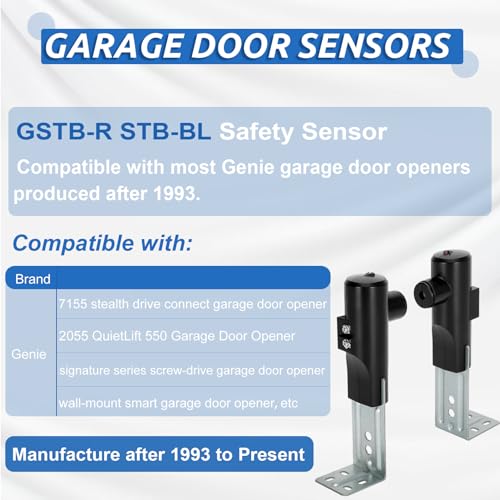 Image of for Genie Garage Door Opener Sensor and Remote, Compatible with All Genie /Overhead Garage Door Opener, for Model GSTB-R STB-BL G3T-R O3T-A O3T-BX