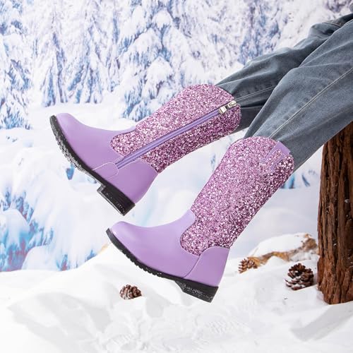 IWIHMIV Toddler Girls Western Riding Boots Mid Calf Cowboy Long Boots Comfortable Western Soft Sole Warm Long Booties3