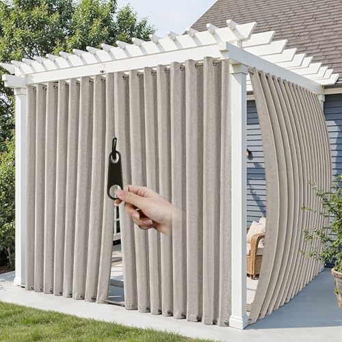 Arfntevss Linen Outdoor Curtains for Patio Waterproof with Zipper Blackout Curtains 2 Panels Top & Bottom Grommet Patio Outdoor Privacy Drape 84 Inch for Gazebo Porch Pergola (54x84, Light Linen)