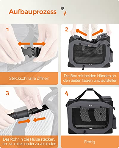 Feandrea Hundebox faltbar, Transportbox Hund, XL, Hundetasche, Oxford-Gewebe, Netzstoff, atmungsaktiv tragbar transportabel, Metallrahmen, mit Griffen, Taschen, 81 x 58 x 58 cm, grau PDC008G01