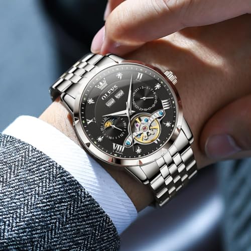 Image of OLEVS Mens Automatic Watches Self Winding Mechanical Luxury Dress Stainless Steel Waterproof Wrist Watches for Men