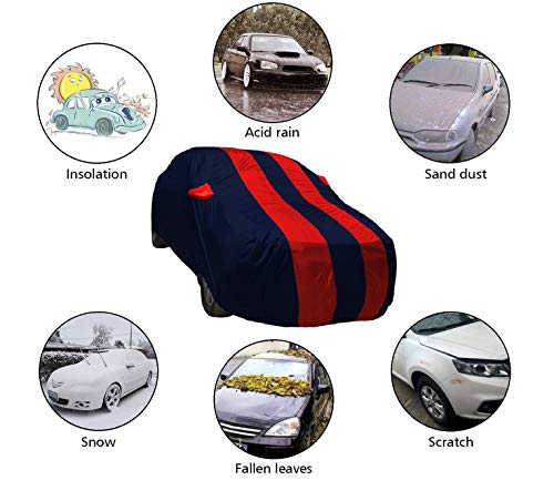 Image of Auto Hub Car Cover Compatible with Jetta with Weather Proof, Mirror Pocket, Triple Stitched, Jetta Car Cover- Navy-Red