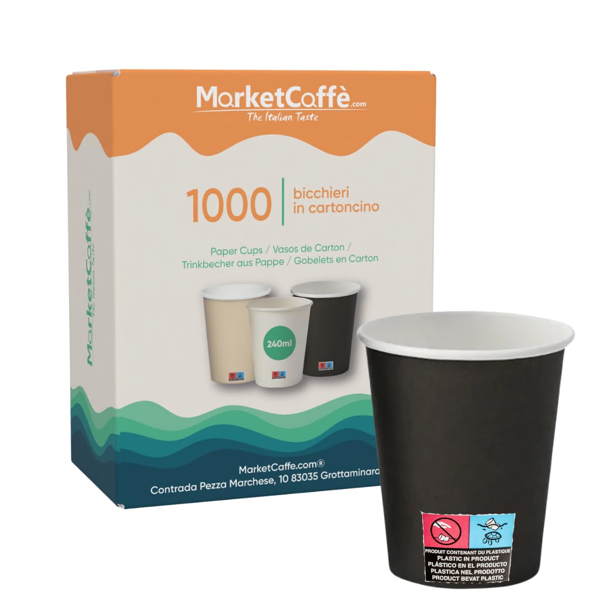 1000 Bicchierini da Caffè in Cartoncino 240ml [Nero] - Ideali per Caffè Espresso e Bevande Calde, Perfetti per Uso Domestico e Ufficio - Design Elegante e Resistente, Eco-Friendly e Riciclabili