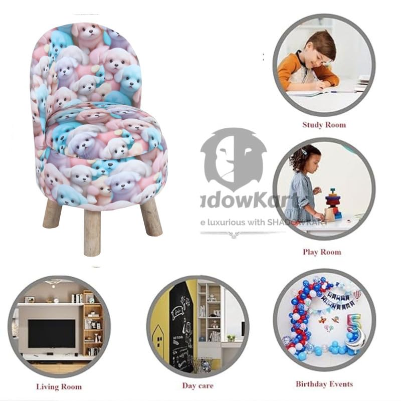 Image of Ottoman Kids pouffe Small Stool for Baby Chair Study Table Stool for Kids Room Baby Sofa Stepstool Children Cartoon Wooden Chair, 14x26 Inch, Puppy Dog