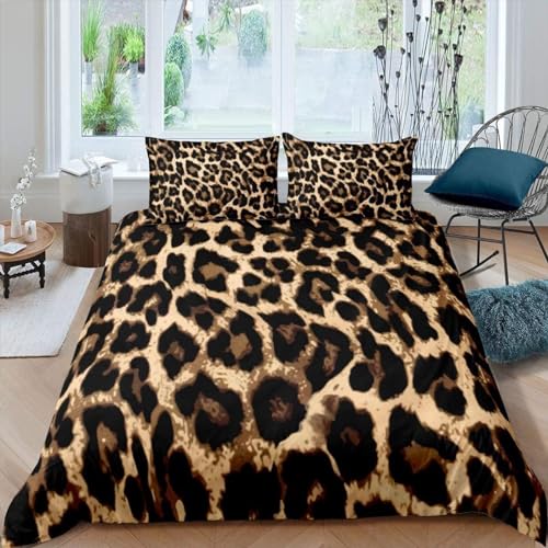 Homemissing Leopard Housse de Couette 220x240cm Cheetah Imprimer Parure de Lit Afrique léopard Imprimer Decor Sets de Housse de Couette Garçon Fille Enfant...