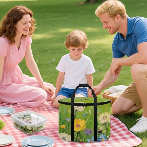 Insulated Slow Cooker Bags for Most 4-8 Quart – Portable Travel Carrier with Zipper & Handle, Beach & Picnic Lunch Tote Painted Floral Print3